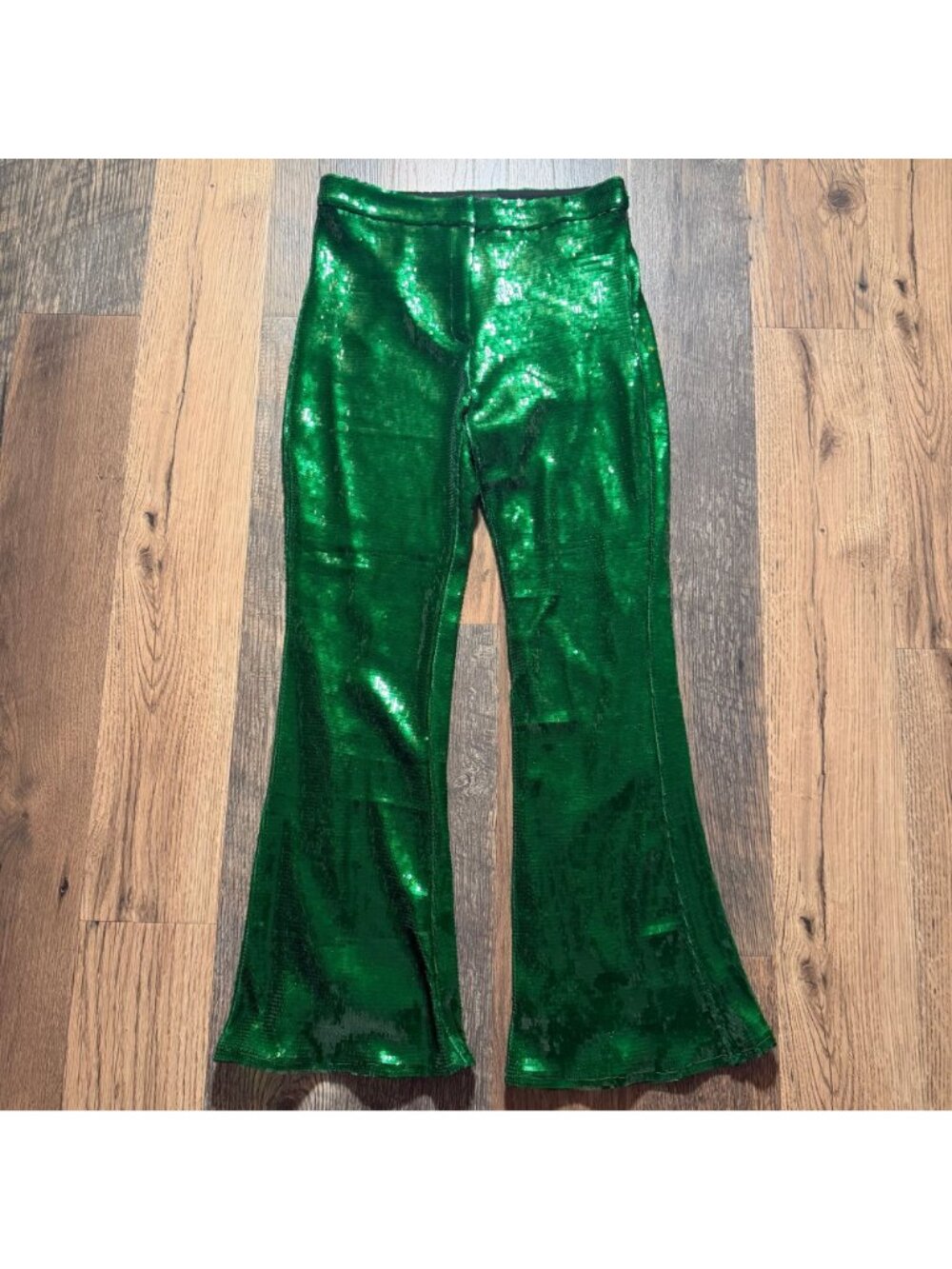 River Island Green Boujie Luxe Sequin Kick Flare Trousers Women's Size 12 NWT! - Picture 2 of 4